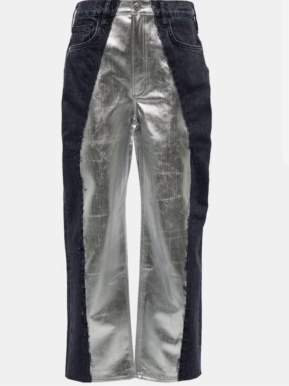 FRAME Pierced Coated Straight-Leg Jeans size 28 metallic
